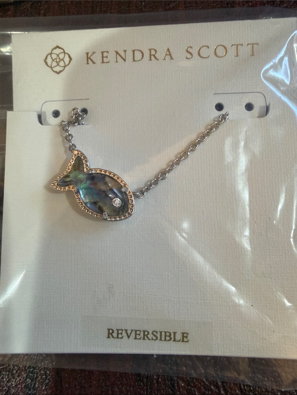 Kendra Scott Silver Iridescent Abalone Fish Pendant Necklace
